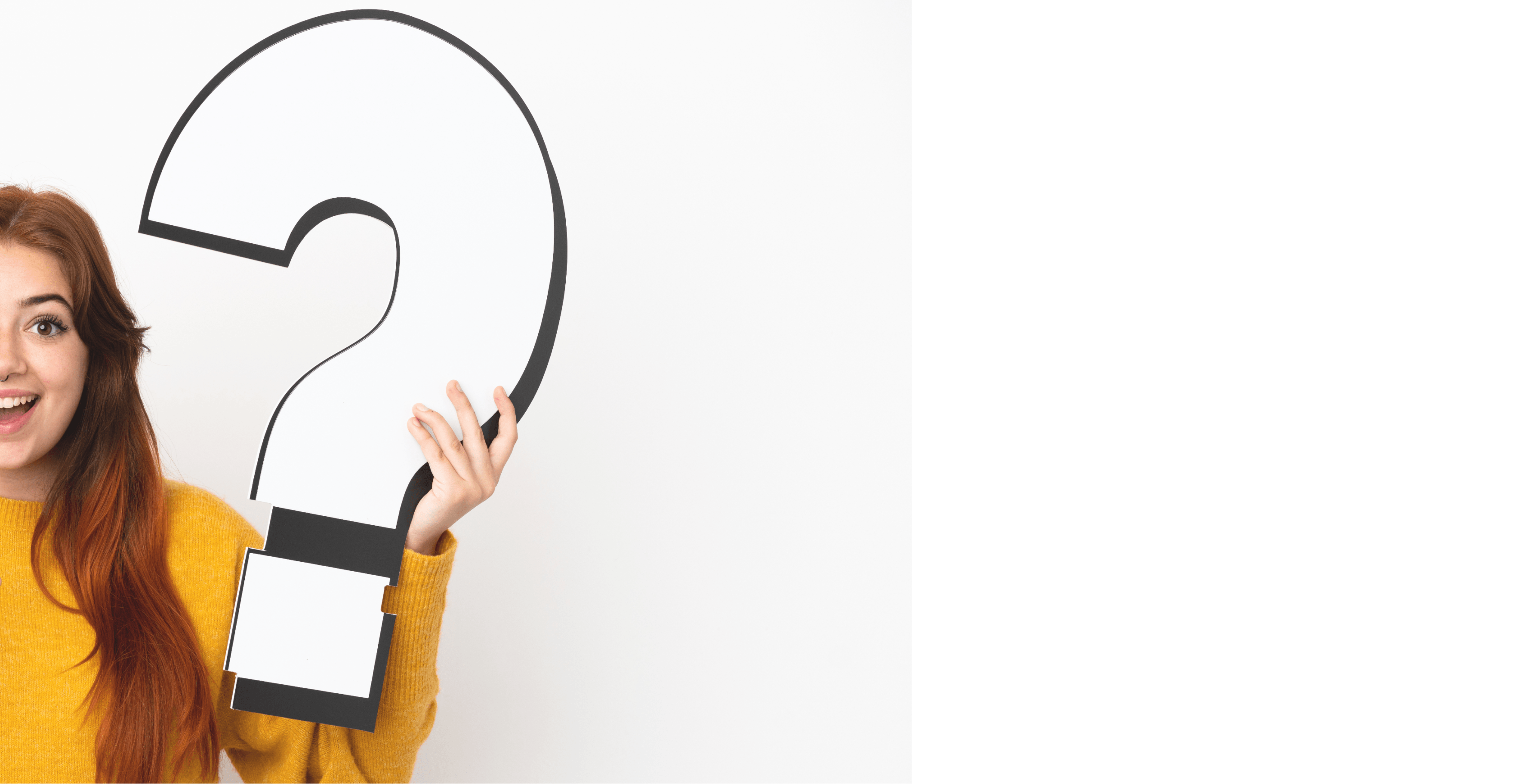 Person holding a large question mark cutout