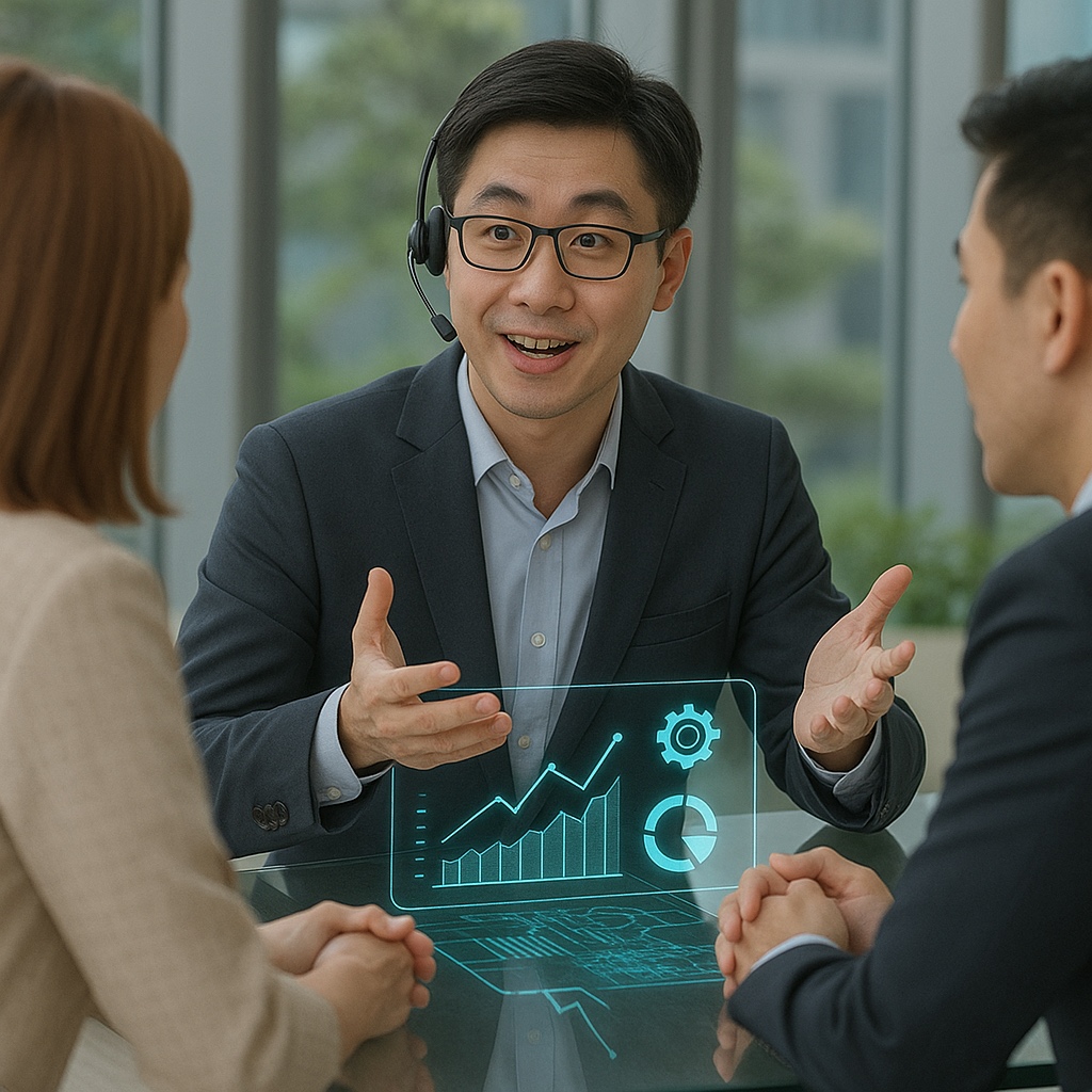 Consultation with financial charts overlay