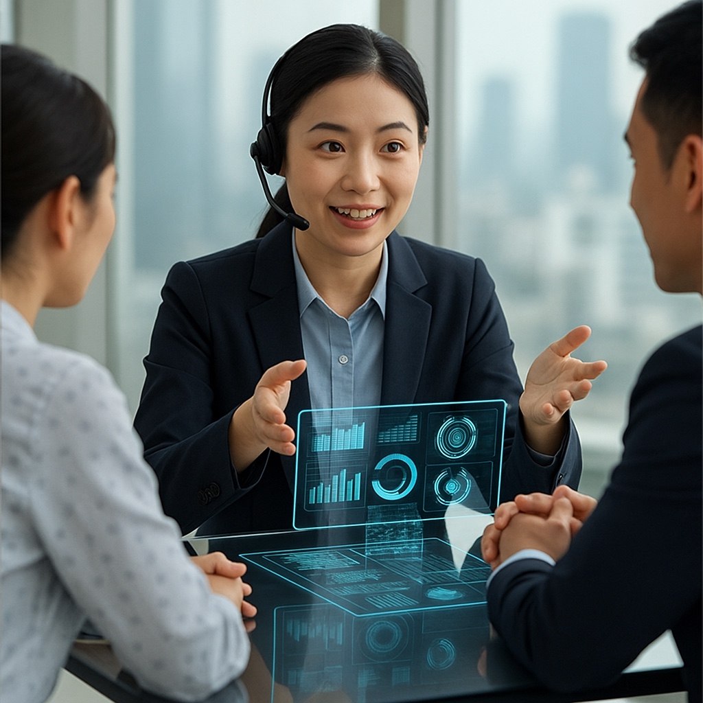 Consultation with financial charts overlay